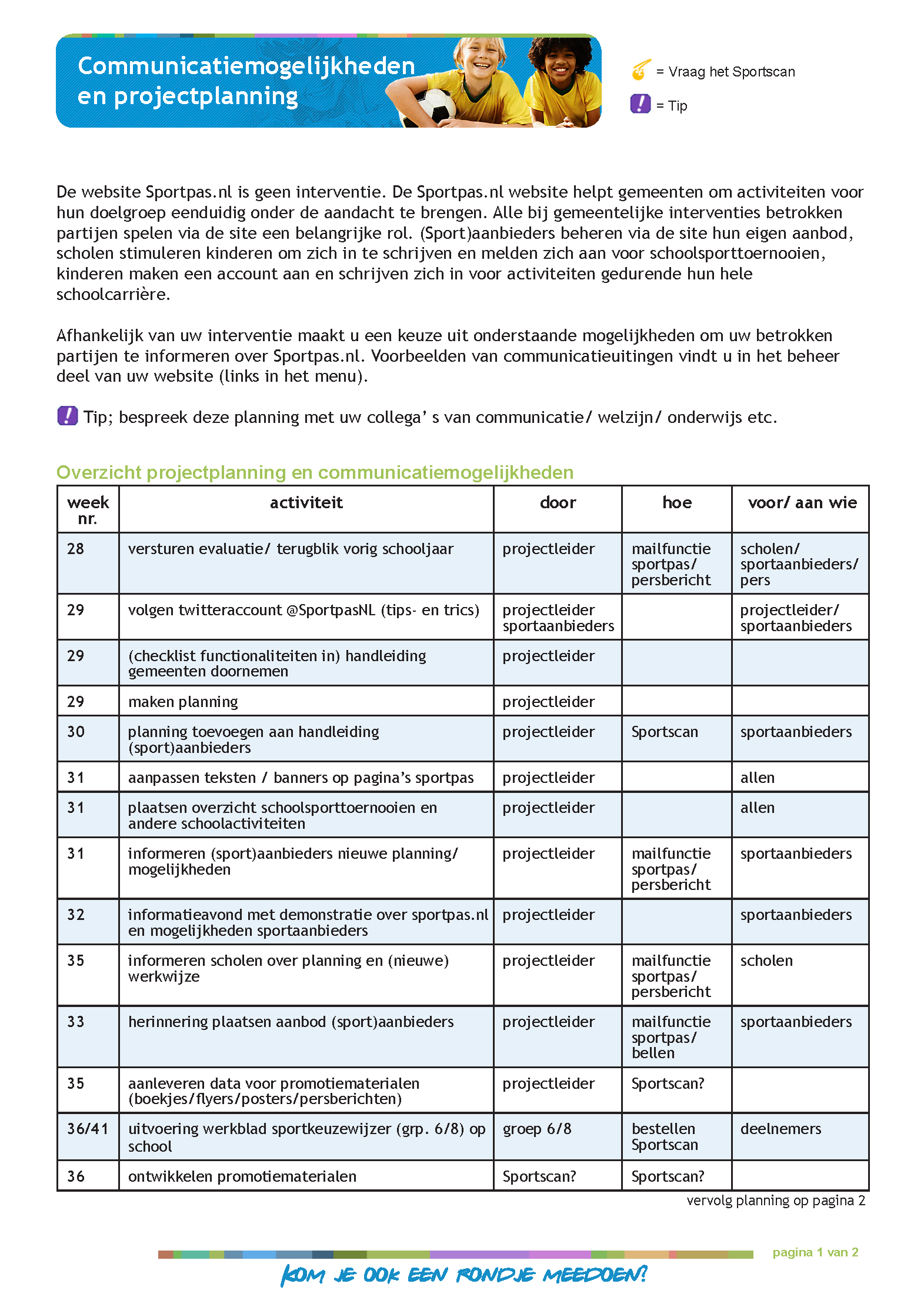 Projectplanning Kies je Sport | Kies je Cultuur